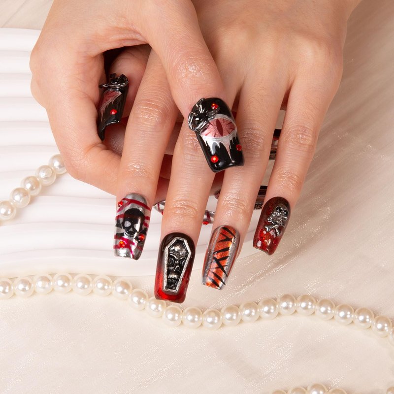 LOVFUL Press on Nails Colorful Pop | Handmade with Full Covered Crystals | Reusable Fake Nails | Square Regular 1.0 in | H116-M