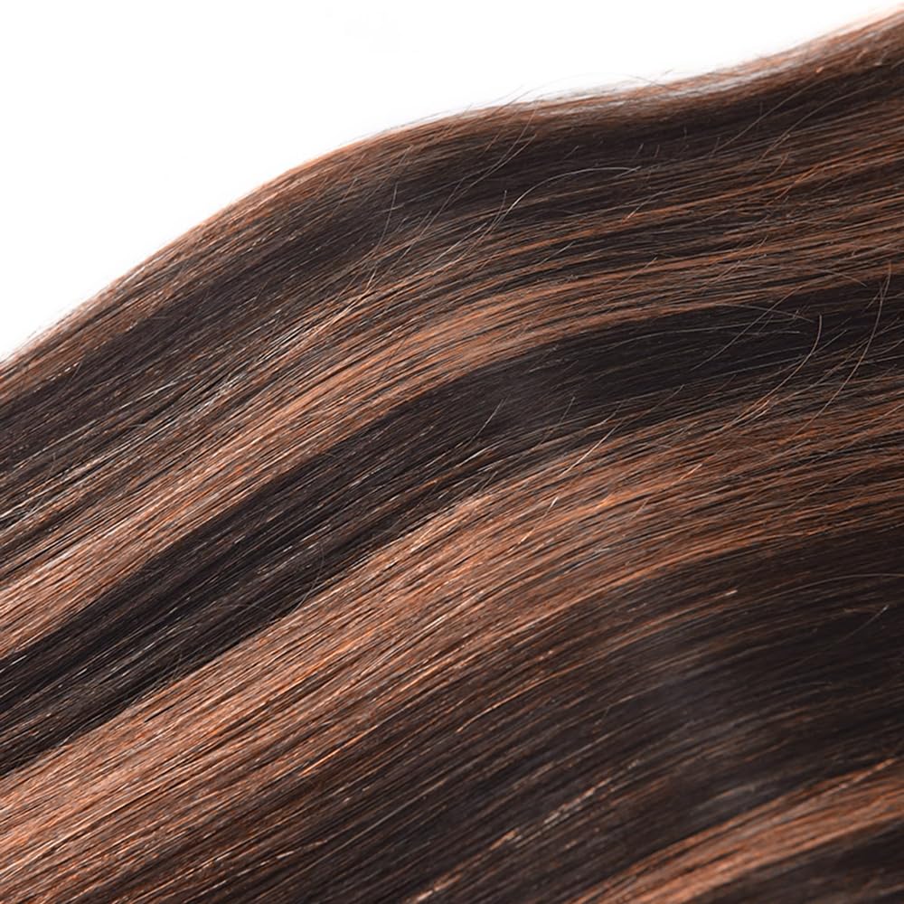 Ombre #30 Human Hair Bundles - Highlight Piano Color, Straight Weave | Black & Light Brown Mix, 14/16/18 Inch Double Weft