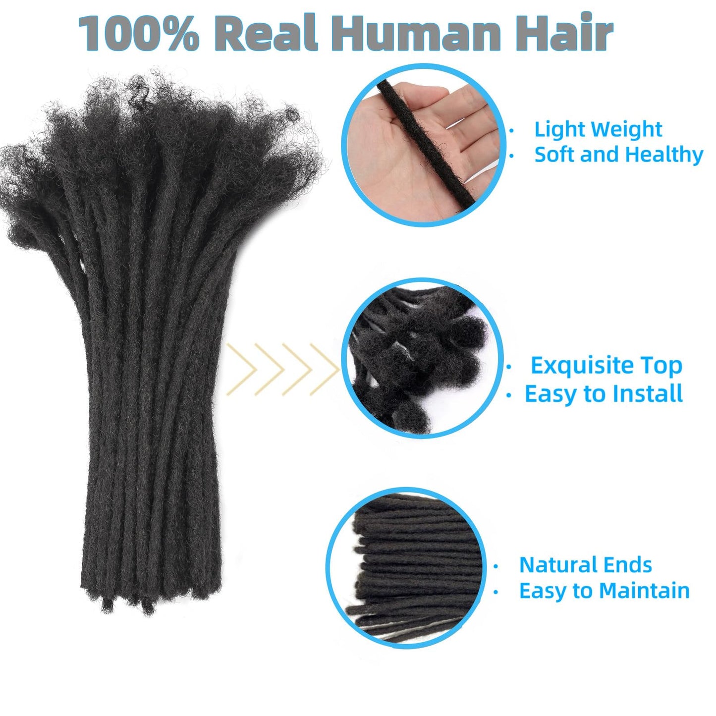0.2cm Width 8Inch 20 Strands Loc Extension Human Hair 100% Handmade Permanent Real Dreadlock Extensions Human Hair For Women/Men/Kids Can Be Dyed Bleached Curled (width 0.2cm #1B color)
