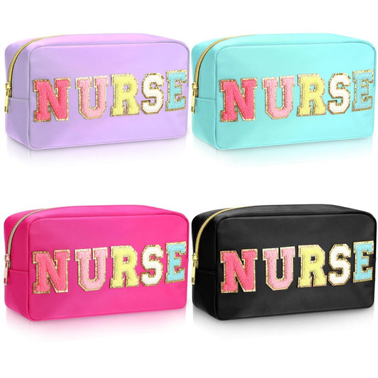 4 Pcs Nurse Gifts Chenille Letter Nursing Makeup Bags Nursing Cosmetic Bags with Zipper for Graduation CNA RN Nurse Week Appreciation Party Favors