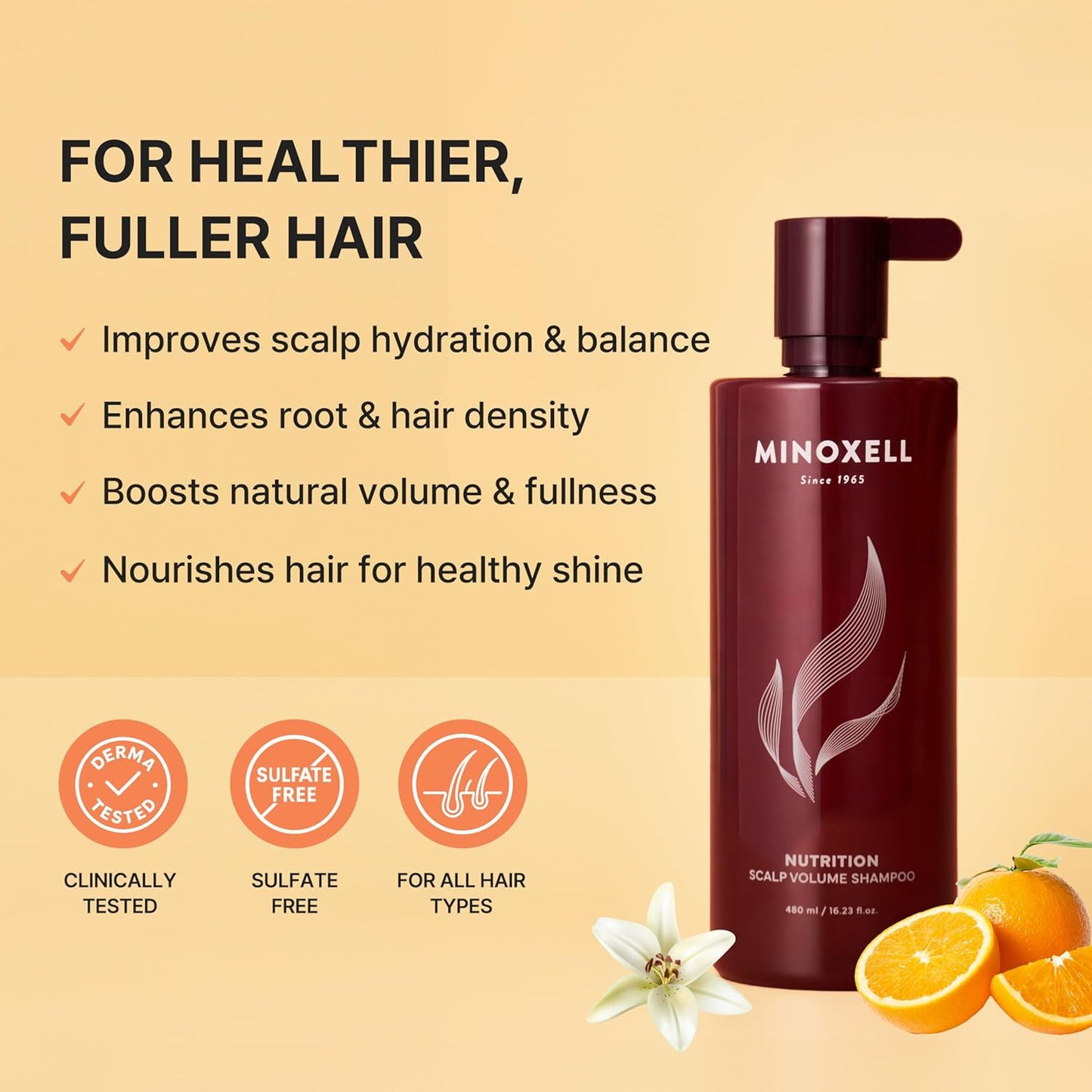 Volumizing Shampoo for Thinning Hair - Biotin & Panthenol Formula | Sulfate-Free, 16.9 fl oz