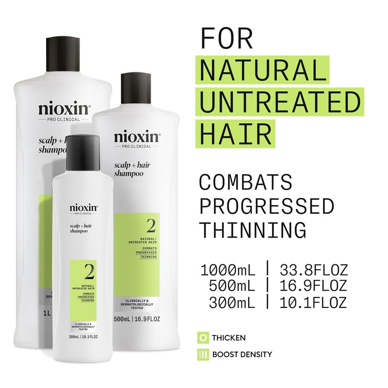 Nioxin Scalp + Hair Thickening System 2 Shampoo| For Natural or Untreated Hair with Progressed Thinning| With Niacinamide and Biotin| 33.8 Fl oz.