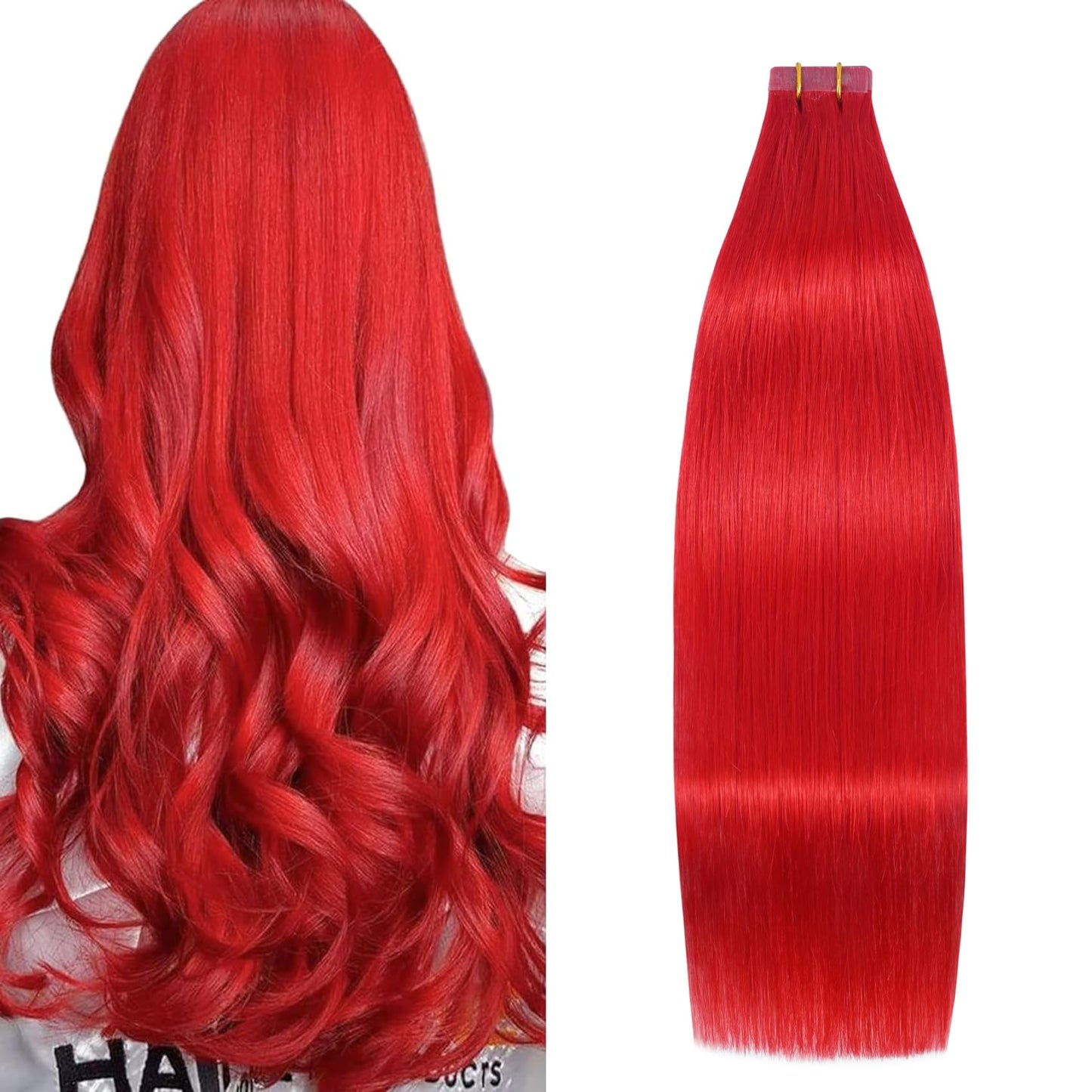 Aison Red Tape in Hair Extensions Human Hair 16 Inch 30G 100% Remy Human Hair Extensions Silky Straight for Women 20 Pcs/Package