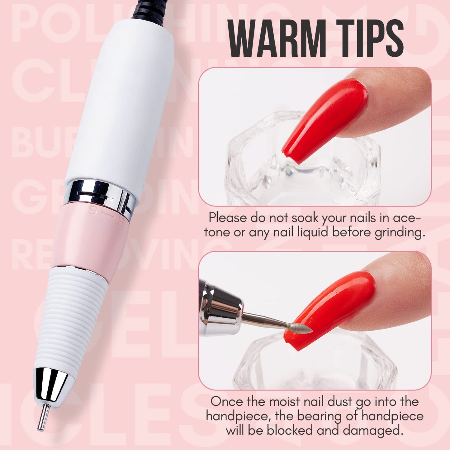 Makartt Nail Drill Handpiece for Malory, 30000RPM Rechargeable Electric File Machine Replacement for Manicure Art Tool, Professional Gel Polish Acrylic Powder Remover
