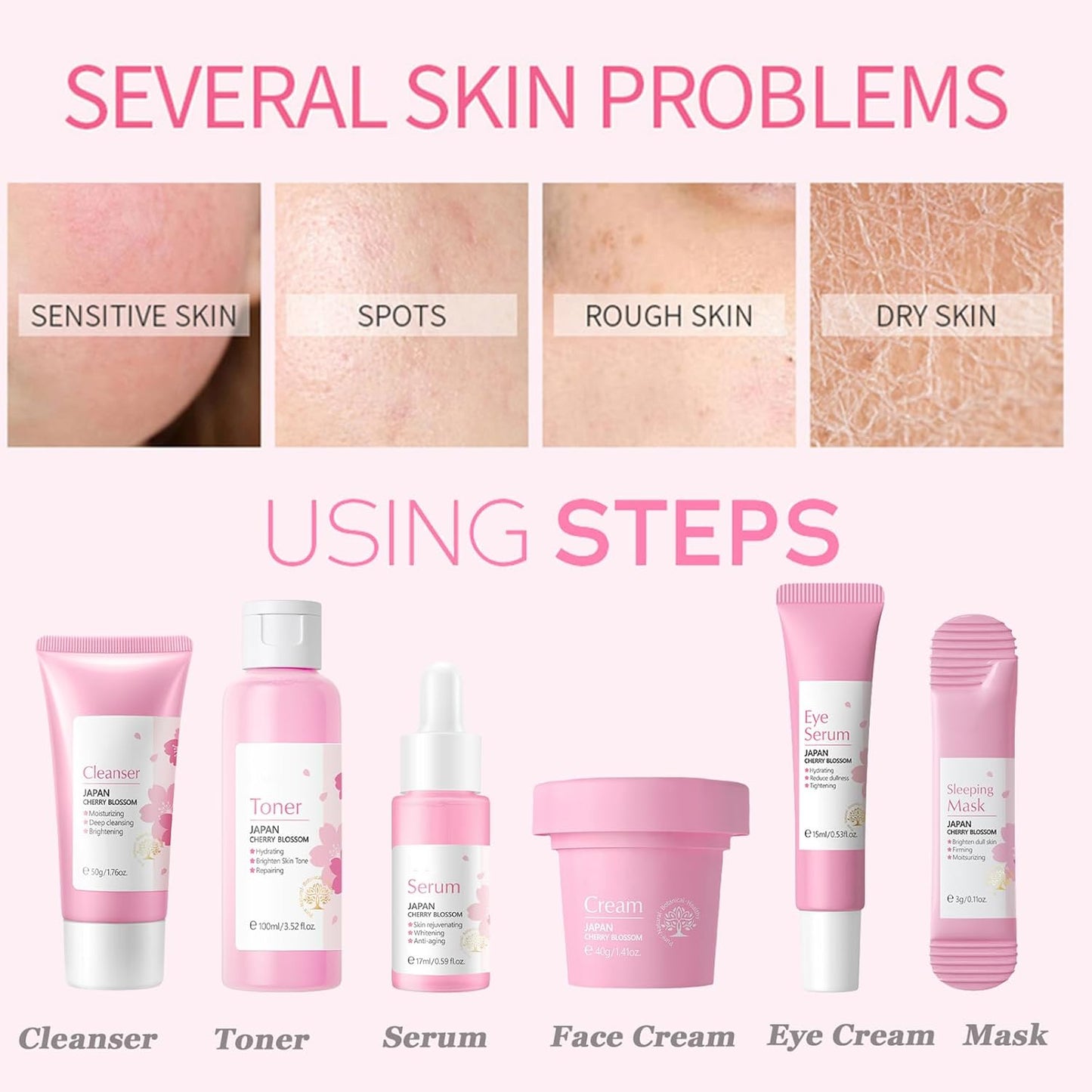 Cherry Blossom Skincare Set for Teenage Girls | Pampering Facial Kit & Gift Set - One Size