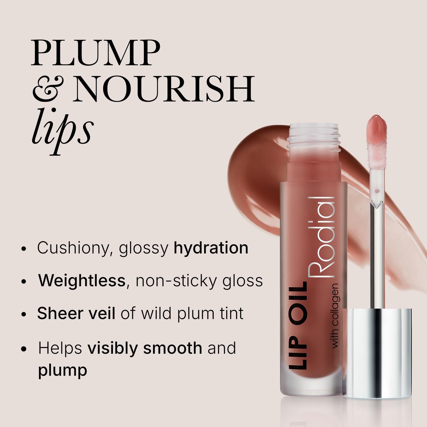 Rodial Plumping Collagen Lip Oil Wild Plum 0.13fl.oz, Vegan Collagen-Infused Lip Oil with Macadamia and Jojoba Oil, Deep Hydration for Fuller-Looking Pout, Ultra-Nourishing Formula for Silky Lips