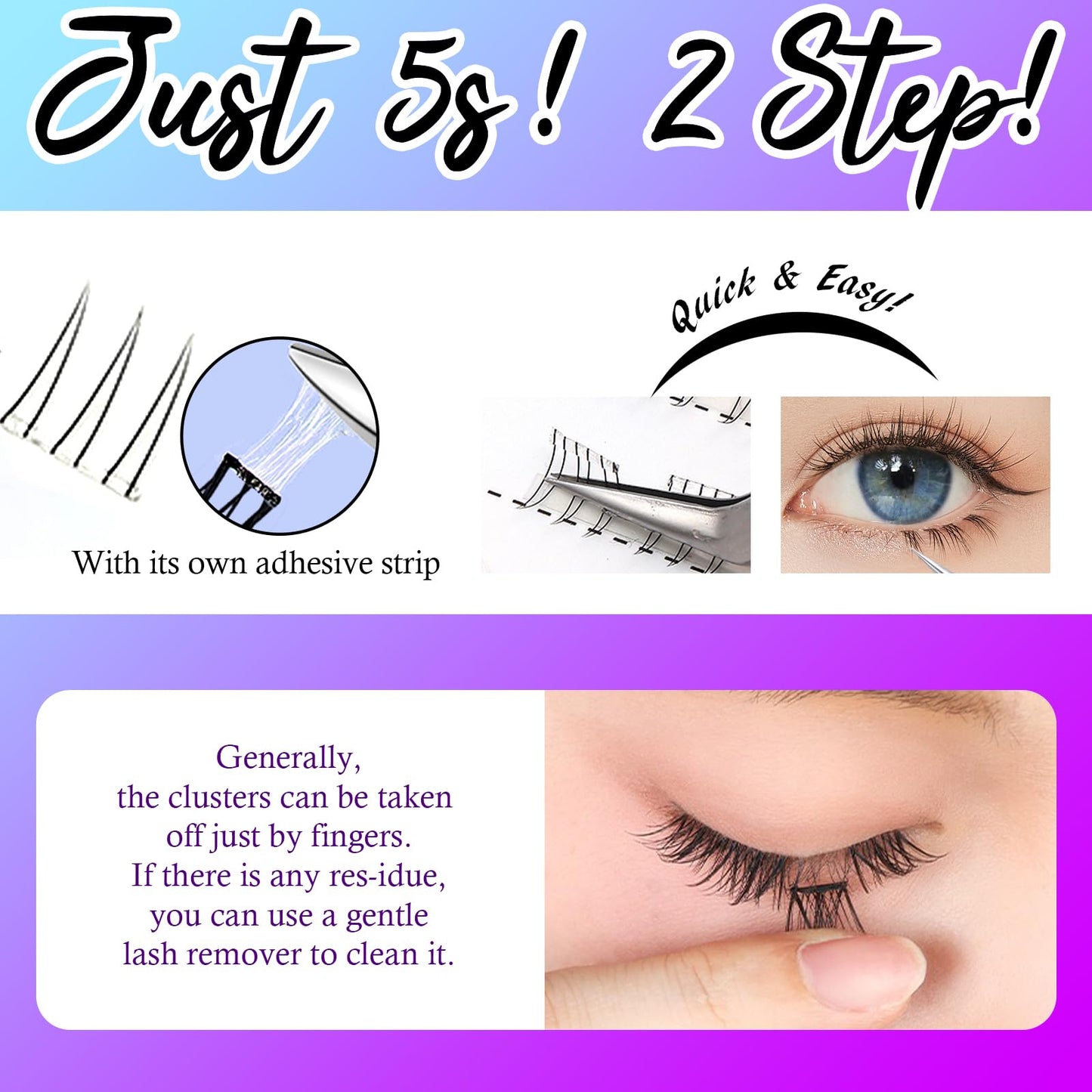 BERSHNOR Bottom Lashes Clusters Self Adhesive Bottom Eyelashes Natural Looking Lower Lashes DIY Glue-Free Individual Lashes Bottom Extensions