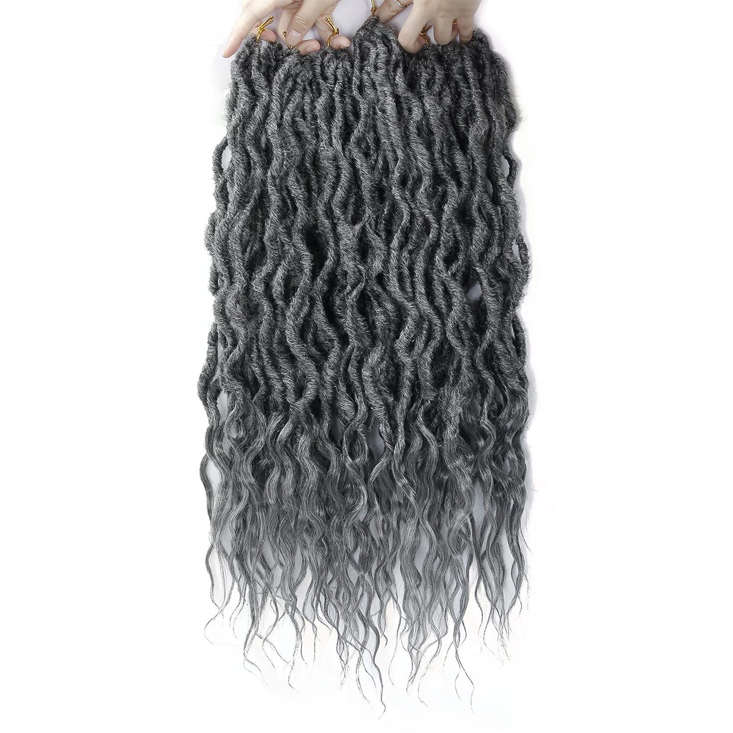 Faux Locs Crochet Hair 24Inch 6Packs Crochet Locs,Boho Faux Locs With Curly Ends Soft Dreadlock Crochet Hair for Black Women(24'', Grey)