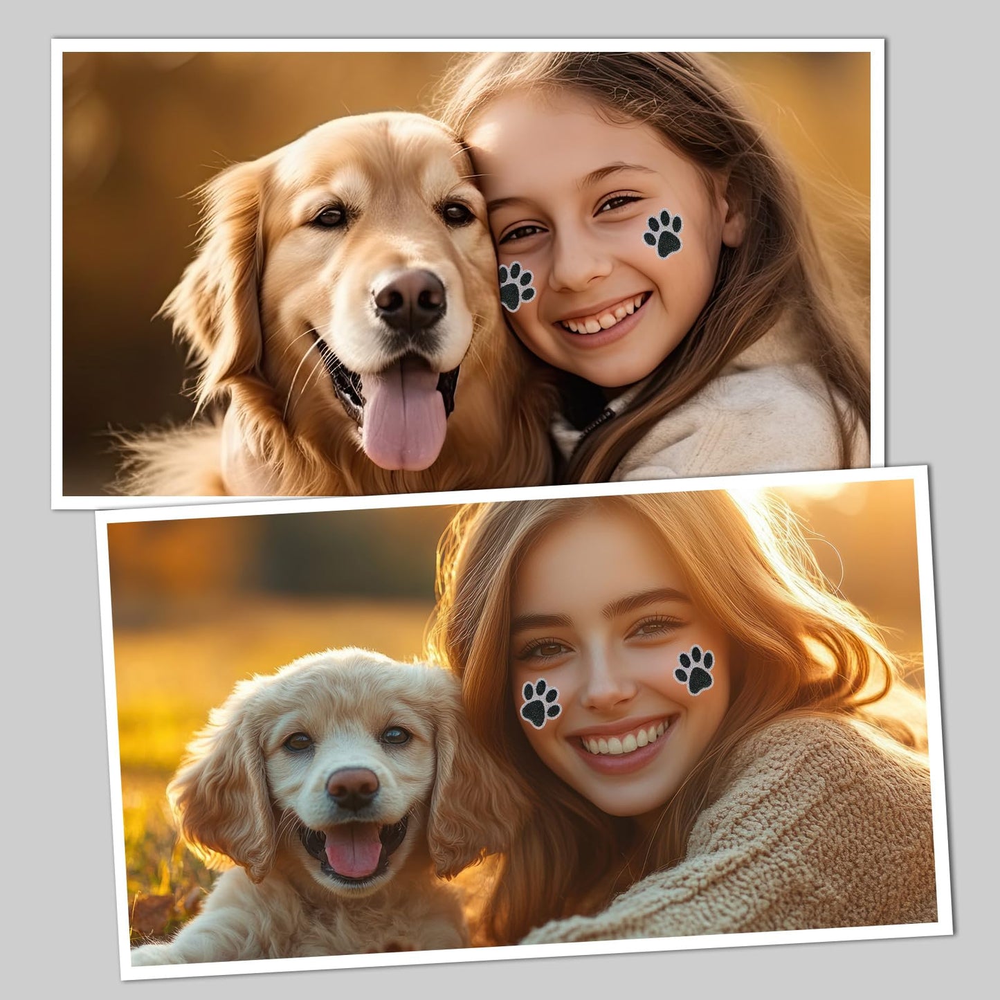 Blulu 25 Sheets 200 Pcs Glitter Paw Print Tattoos Temporary Glitter Dog Paw Print Face Tattoos Dog Stickers Removable for Cheer Patrol Women Face Body Arm House Party Supplies(Black)