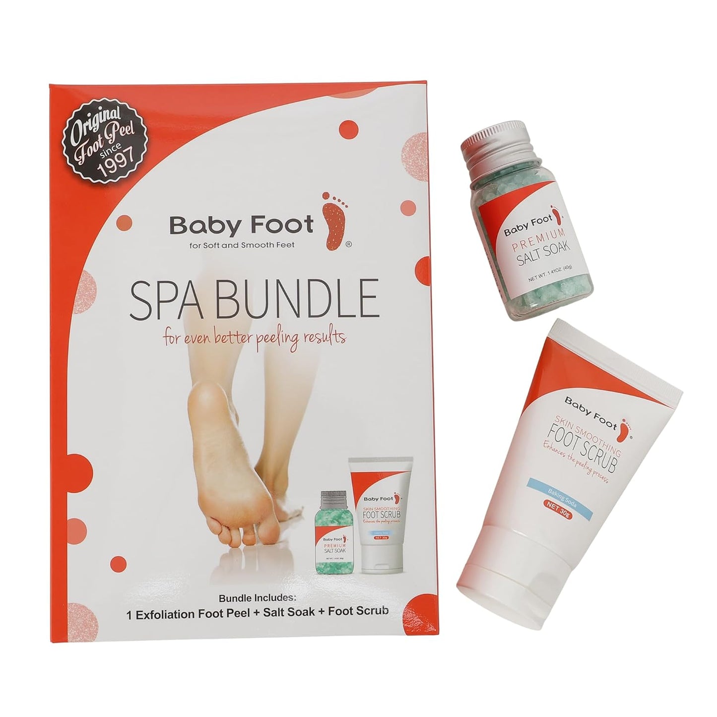 Baby Foot Spa Bundle - Exfoliant Foot Peel, Premium Salt Soak & Scrub | Citrus Scented Smoothening Set