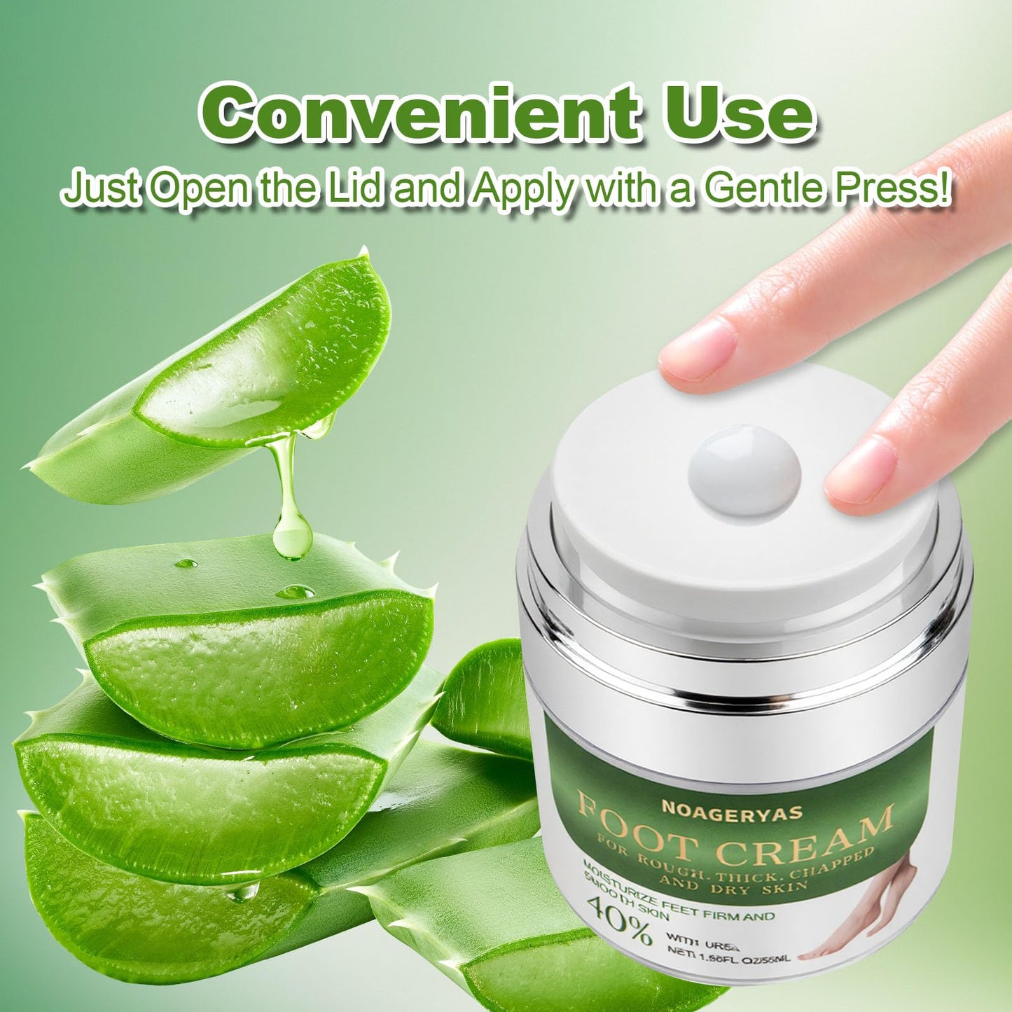 NOAGERYAS Urea Cream with 40% Urea, Tea Tree Oil, and Aloe Vera - Moisturizing Foot Cream for Soft, Smooth Skin - Ideal for Rough, Cracked, and Dry Feet