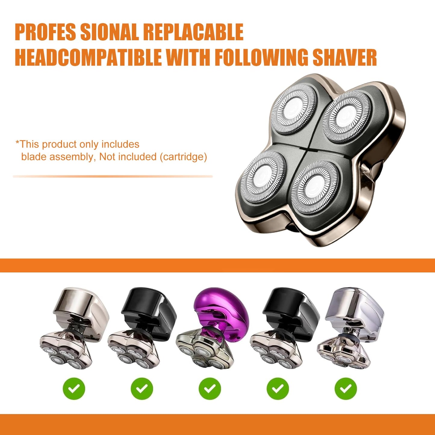 Replacement Blade Shaver PRO 4 Head for Electric Shaver Compatible with Skull Pitbull, Butterfly Kiss PRO & Palm Shavers (3Pack)