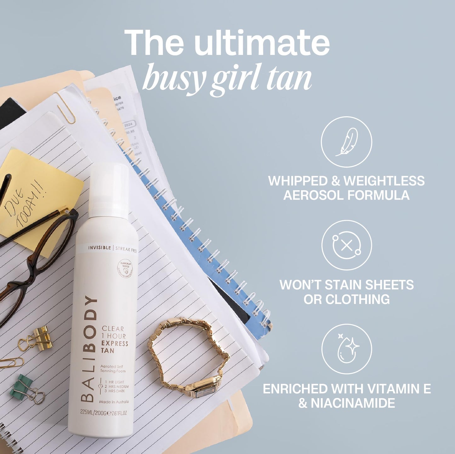 BALI BODY Clear 1 Hour Express Self Tanner – Fast-Acting, Weightless Self Tanner for Natural Bronze – No-Transfer, Hydrating Quick Tan Mousse for Smooth, Radiant Skin