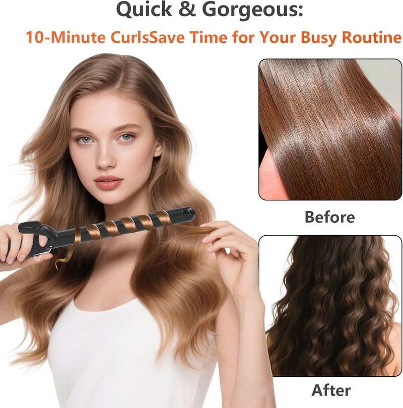 Curling Iron - 1 Inch Ceramic Curling Iron with Fast Heat & LCD Display | Adjustable 180°F-450°F for Long-Lasting Beach Waves, Black