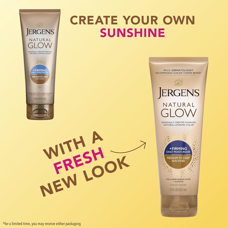 Jergens Natural Gradual Glow Daily Moisturizer Bundle - Firming & SPF 20 Face Cream | 7.5 oz & 2 oz, Medium to Tan