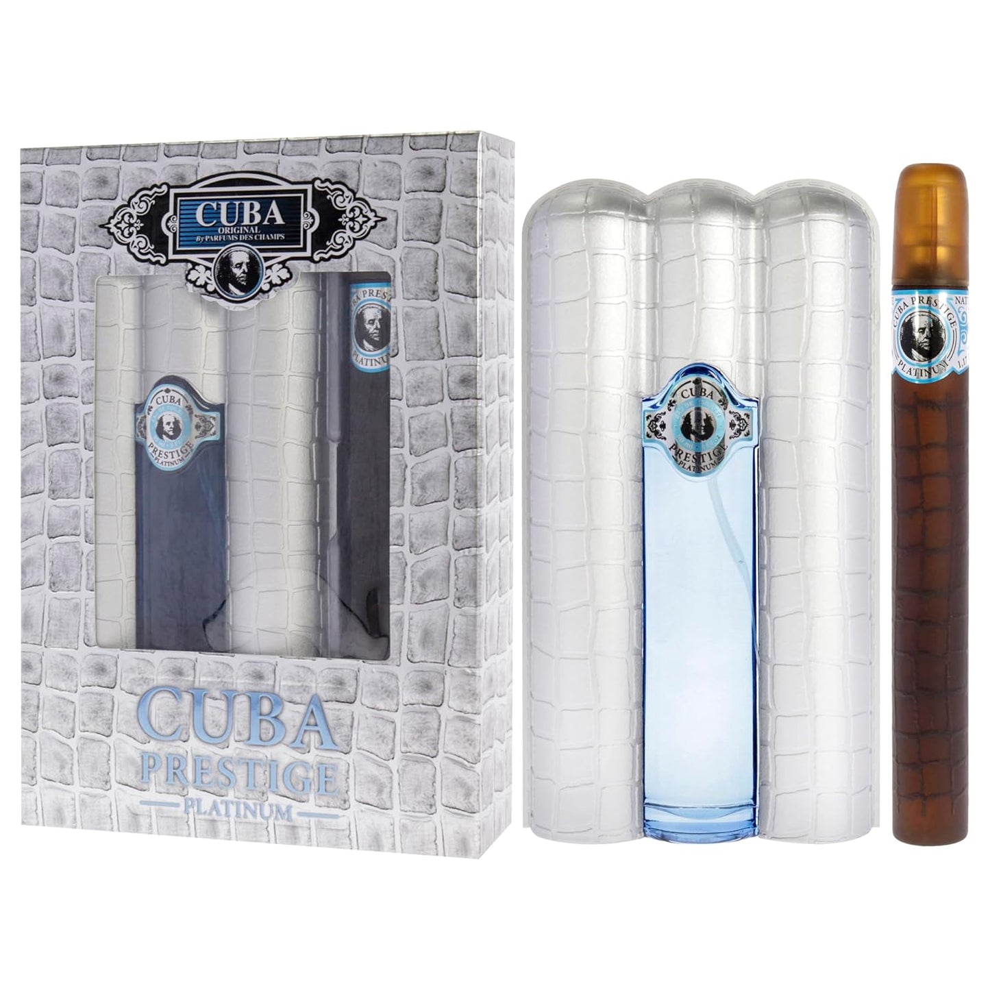 Cuba Prestige Platinum Cologne Gift Set for Men - 3.4oz & 1.17oz EDT Sprays