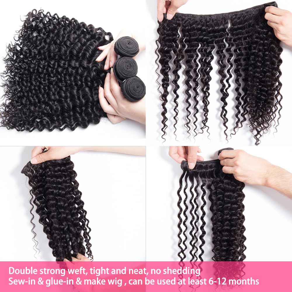 LXYANOO 12A Deep Wave Single Bundles Human Hair 22 Inch Brazilian Curly 1 Bundles Human Hair 100% Unprocessed Virgin Wet and Wavy Hair Weave 1B Black