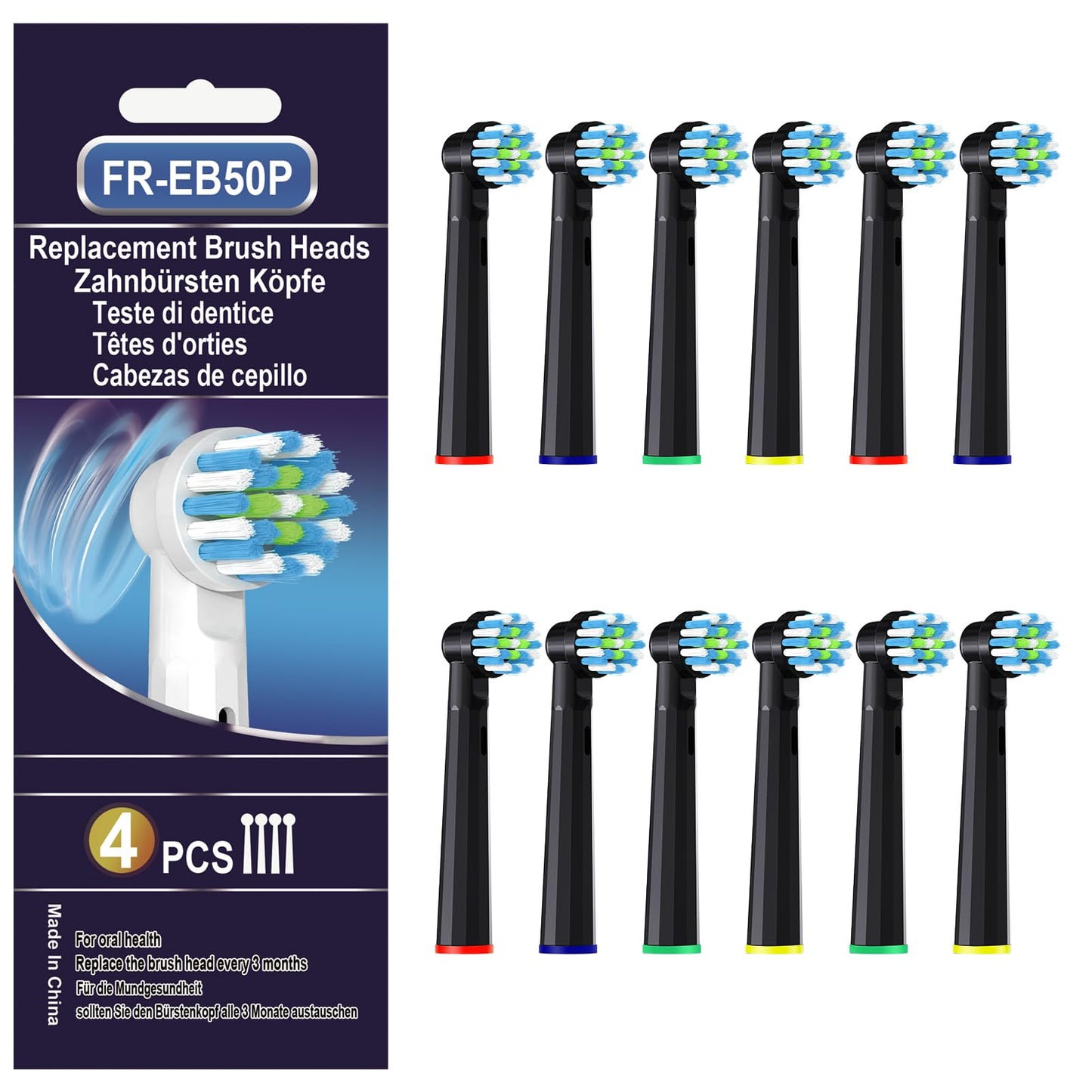 Replacement Toothbrush Heads Compatible with Oral B Braun Pro 1000/Genius X/Smart 1500, Brush Heads Refill Compatible with Oral B for Teeth and Gums Care (12 Black)
