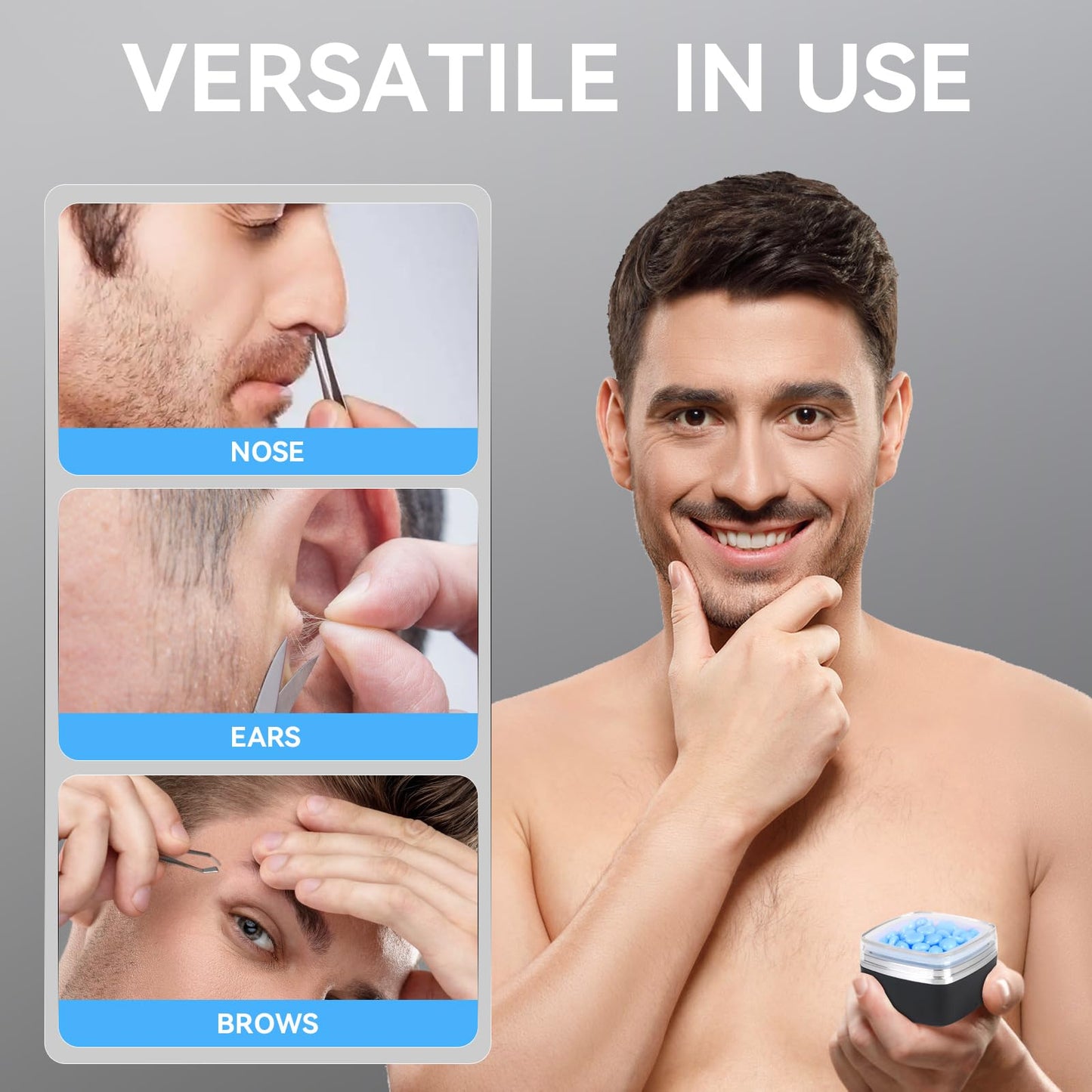 FOCTXI Nose Wax Kit - Portable Ear Nose Hair Waxing Kit for Men and Women with 100g Ｗax, 10 Applicators, 40 Nose Hair Sticks, 10 Mustache & 10 Ear Protectors, Wax Warmer Kit for Hair Removal