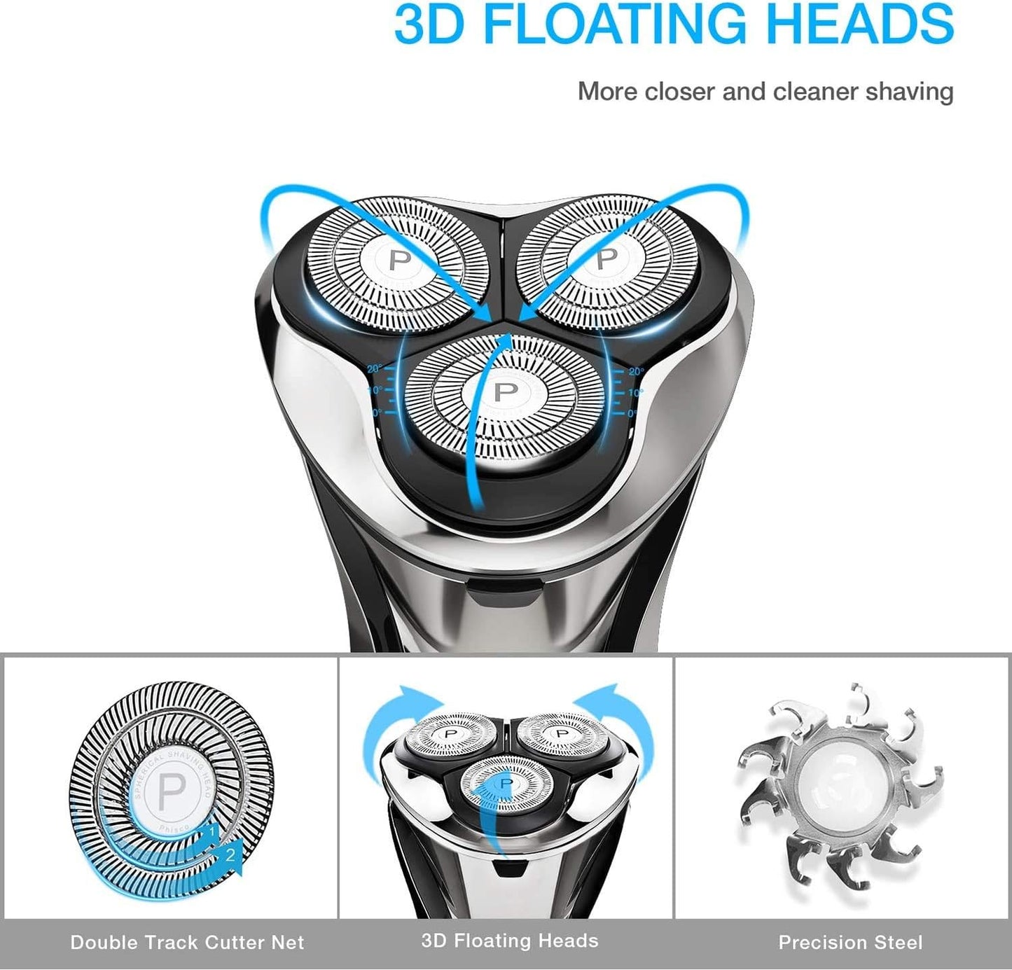 Electric Shaver for Men - Rechargeable Rotary Razor with Pop-Up Trimmer | Waterproof LED Display