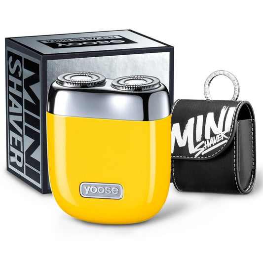 yoose Alloy Mini Shaver, Portable Electric Razor for Men, IPX7 Waterproof, Dry Shave, USB-C Rechargeable, Easy to Clean Magnetic Detachable Head, Cordless Electric Shaver, 60 Mins Runtime, Yellow