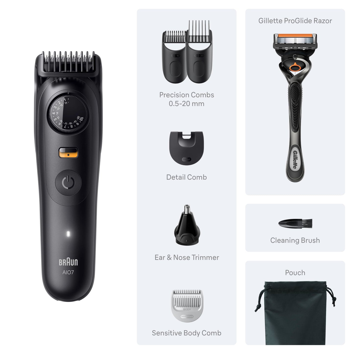 Braun Series 7 All-in-One Beard & Body Grooming Kit for Men, Cordless Trimmer, Hair Clippers & Shaver for Face, Hair & Body with Gillette ProGlide Razor, AIO 7530