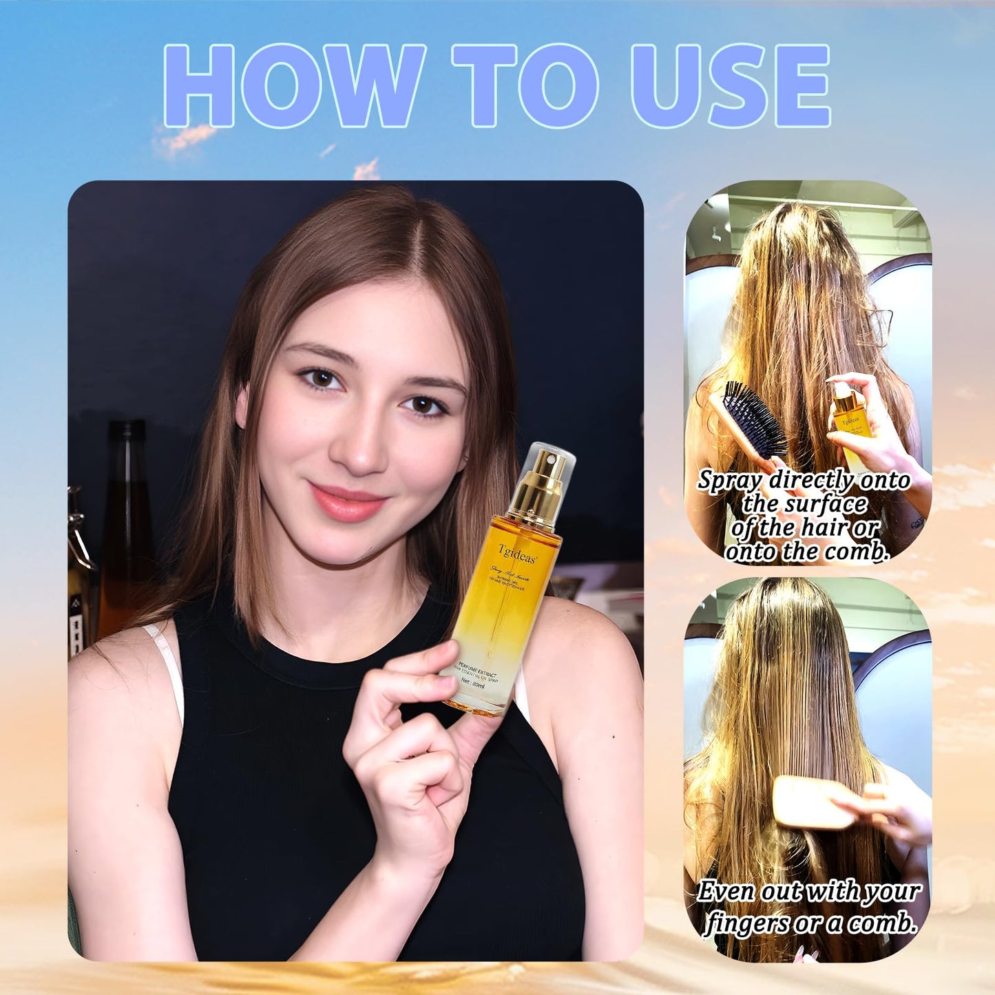Tgideas Hair Oil Spray - Leave-in Hair Conditioning Oil with Jojoba Oil and Shea Butter -Clear Hair Oil Spray - For Dry Hair, Curly Hair, Detangling, Styling and Moisturizing- for Women & Men