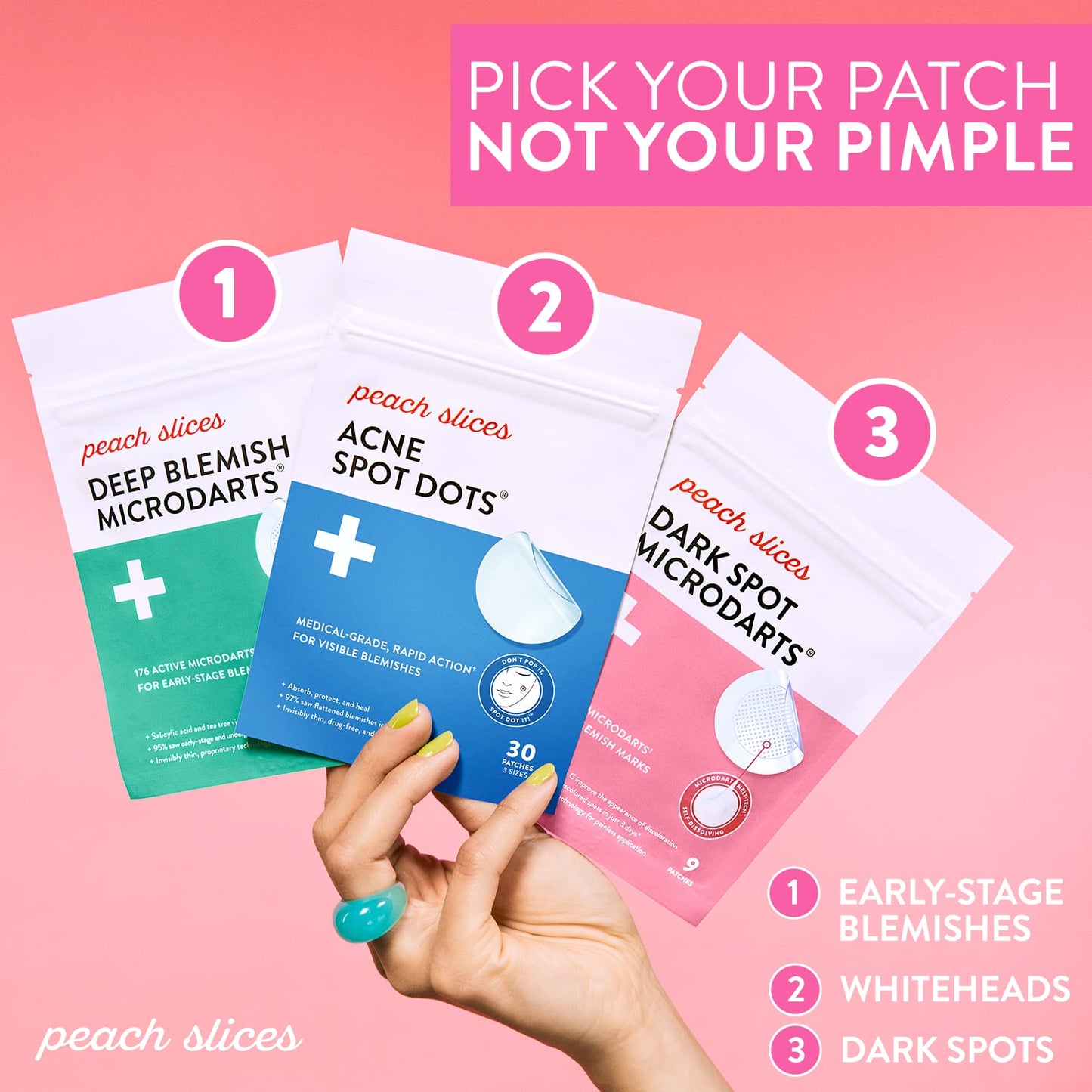 Peach Slices Acne Spot Dots, Deep Blemish and Dark Spot Microdarts Bundle | Vegan & Cruelty-Free Face and Acne Patches