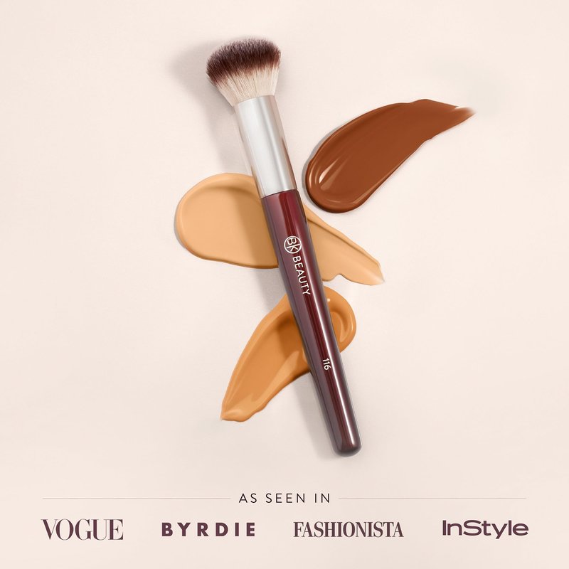 BK BEAUTY 116 SMALL ROUND COMPLEXION BRUSH – Compact Round Makeup Brush for Precise Blending of Cream Blush, Contour, Bronzer & Foundation, Vegan Bristles