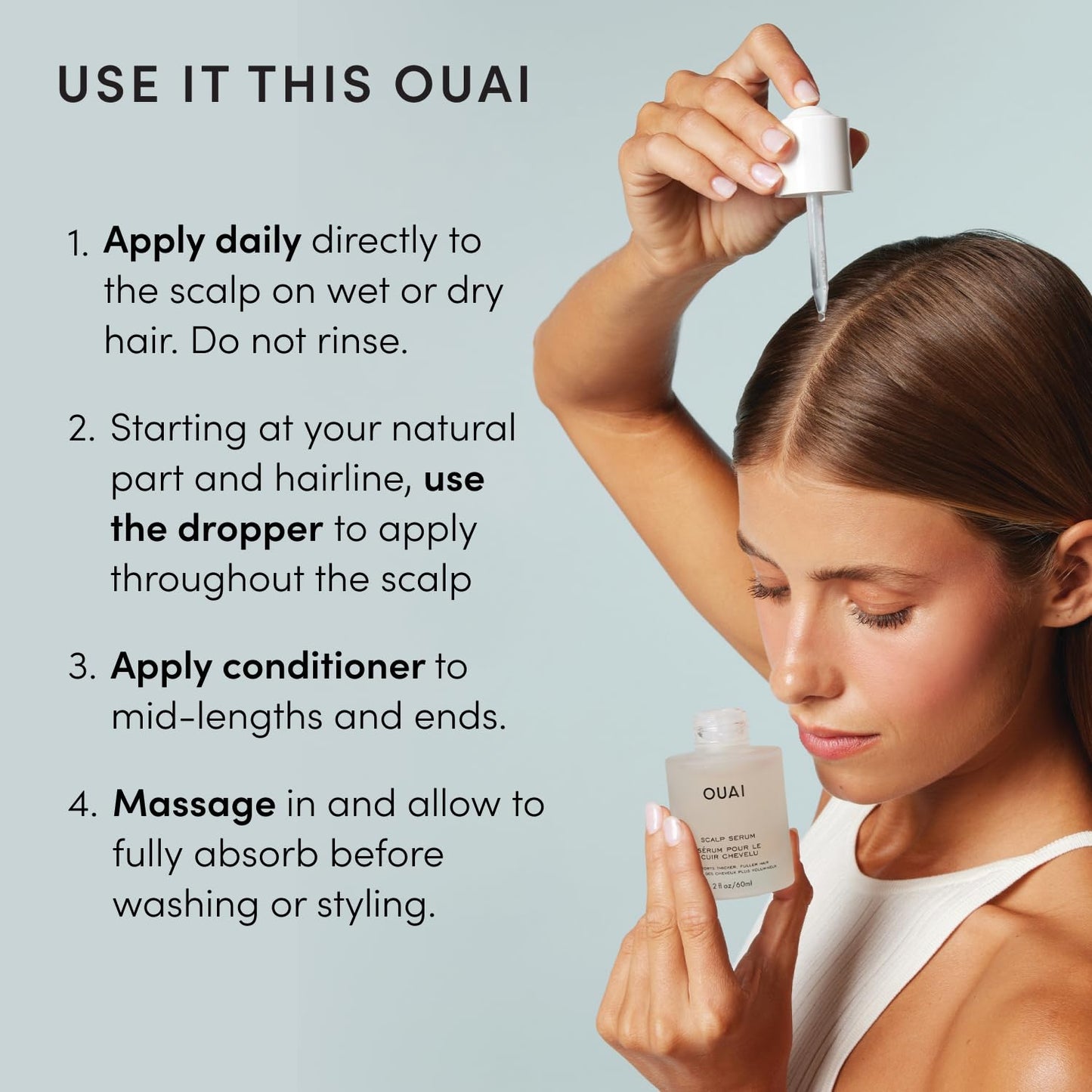 OUAI Scalp Serum - Balancing Hair Serum with Red Clover Extract, Siberian Ginseng and Peptides for Thicker and Fuller-Looking Hair - Paraben, Phthalate and Sulfate Free Scalp Care (2 Fl Oz)
