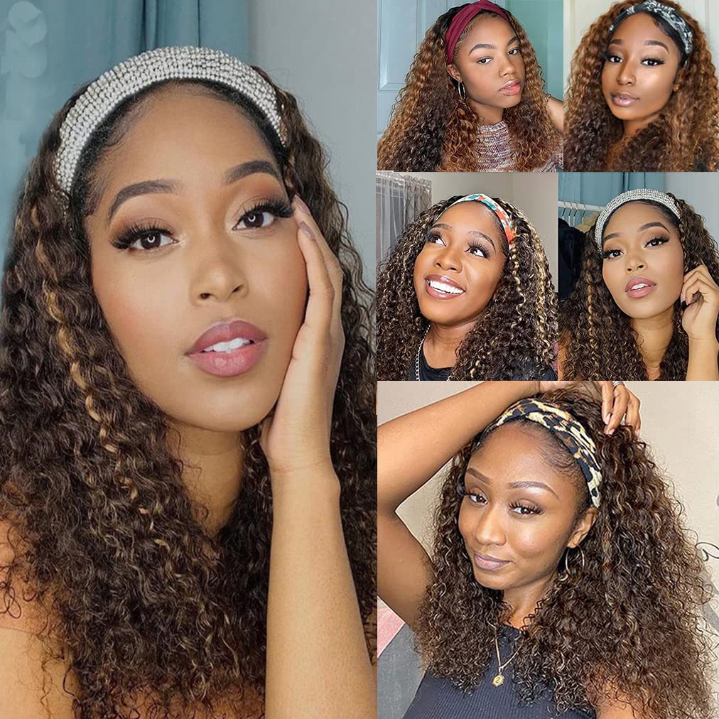 Ombre Headband Wig Human Hair Deep Wave Brazilian Glueless Wig 12Inch #4/27