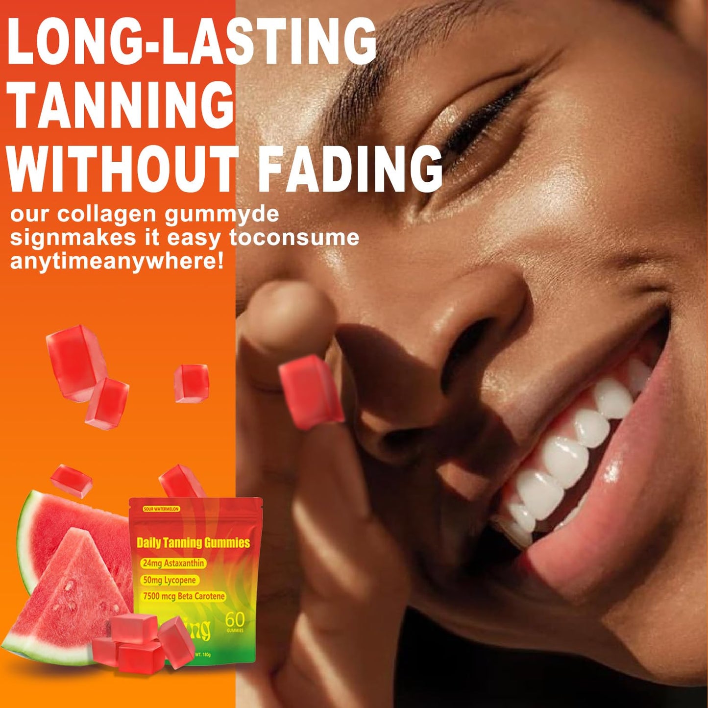 TailTrespass Tanning Gummies, Daily Tanning Gummies with Astaxanthin, Lycopene & Beta Carotene for Skin Health & Glow, Vegan, Non-GMO, 60 Count