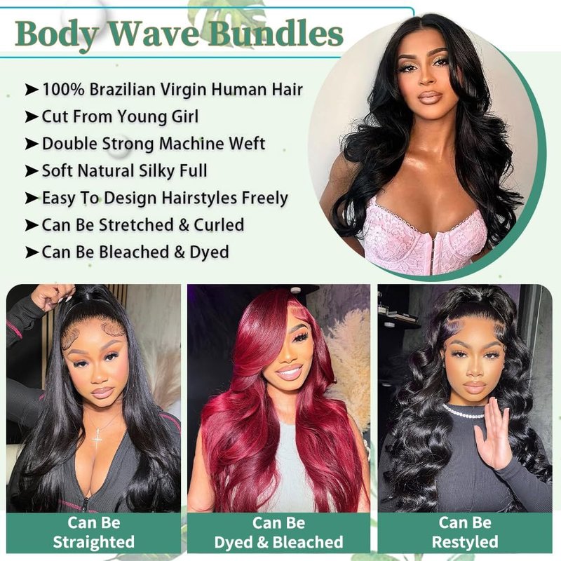 Body Wave Bundles Human Hair 18 Inch 14A Human Hair Bundles Real 100% Raw Unprocessed Brazilian Virgin Sew in Quick Weave Natural Black Deals Thick Hair Extensions