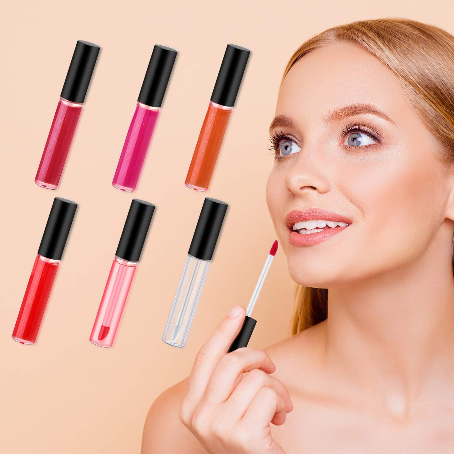 Nuanchu 100 Pcs 10 ml Empty Lip Gloss Tubes, Small Lip Gloss Containers Clear Plastic Mini Refillable Balm Containers Bottles with Wand and Rubber Inserts DIY Makeup