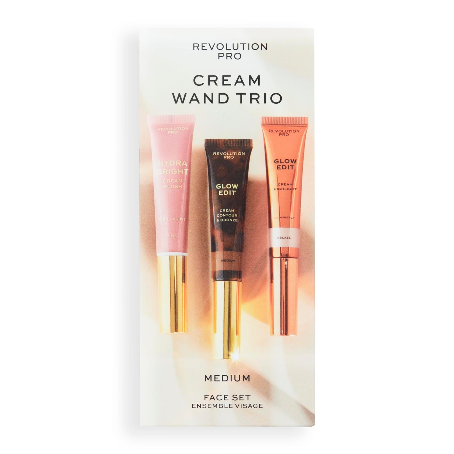 Revolution Pro Cream Face Wand Trio, Cream Contour, Blush & Highlighter Makeup Set, Vegan & Cruelty-Free, Medium, 1x12ml, 2x15ml