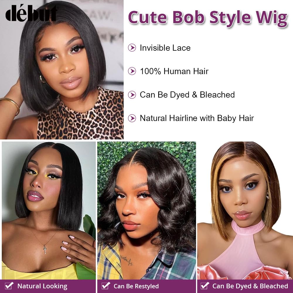 Bob Wig - Lace Front Human Hair Wig 10 Inch Short Brazilian Virgin Straight | Natural Color for Black Women