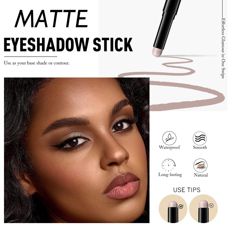 Wugbc Eyeshadow Stick Light Taupe, Matte Cream Eye Shadow Stick Waterproof Nude Neutral Eyeliner Brightener Pencil Crayon Long-Lasting Eye Highlighter Makeup for Older Women Easy to Use High Pigmented