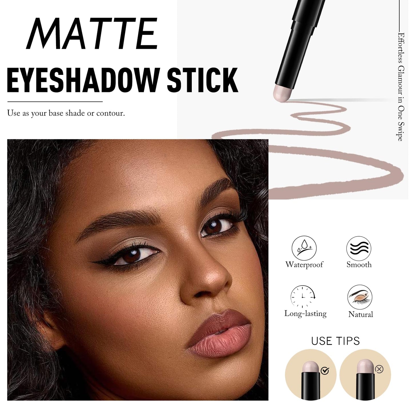 Wugbc Eyeshadow Stick Light Taupe, Matte Cream Eye Shadow Stick Waterproof Nude Neutral Eyeliner Brightener Pencil Crayon Long-Lasting Eye Highlighter Makeup for Older Women Easy to Use High Pigmented