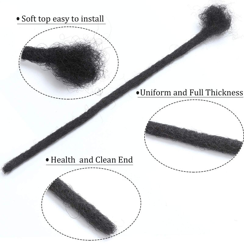 Loc Extension Human Hair 0.2cm Thickness 6 Inch 30 Strands Natural Black Full Handmade Permanent Locs Can Be Dyed and Bleached for Women Men Kids Dreadlock Extensions Real Human Hair