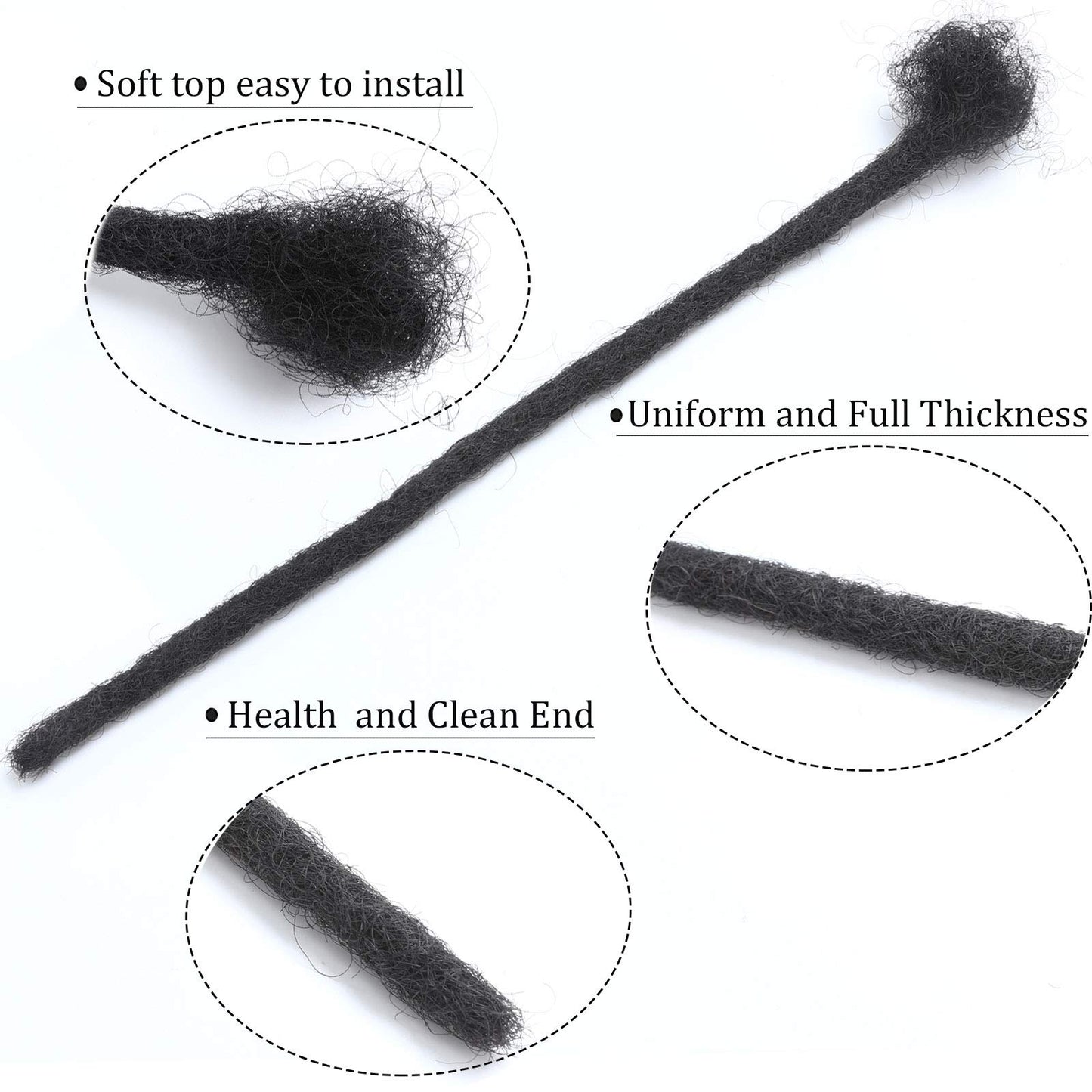 Loc Extension Human Hair 0.2cm Thickness 6 Inch 30 Strands Natural Black Full Handmade Permanent Locs Can Be Dyed and Bleached for Women Men Kids Dreadlock Extensions Real Human Hair