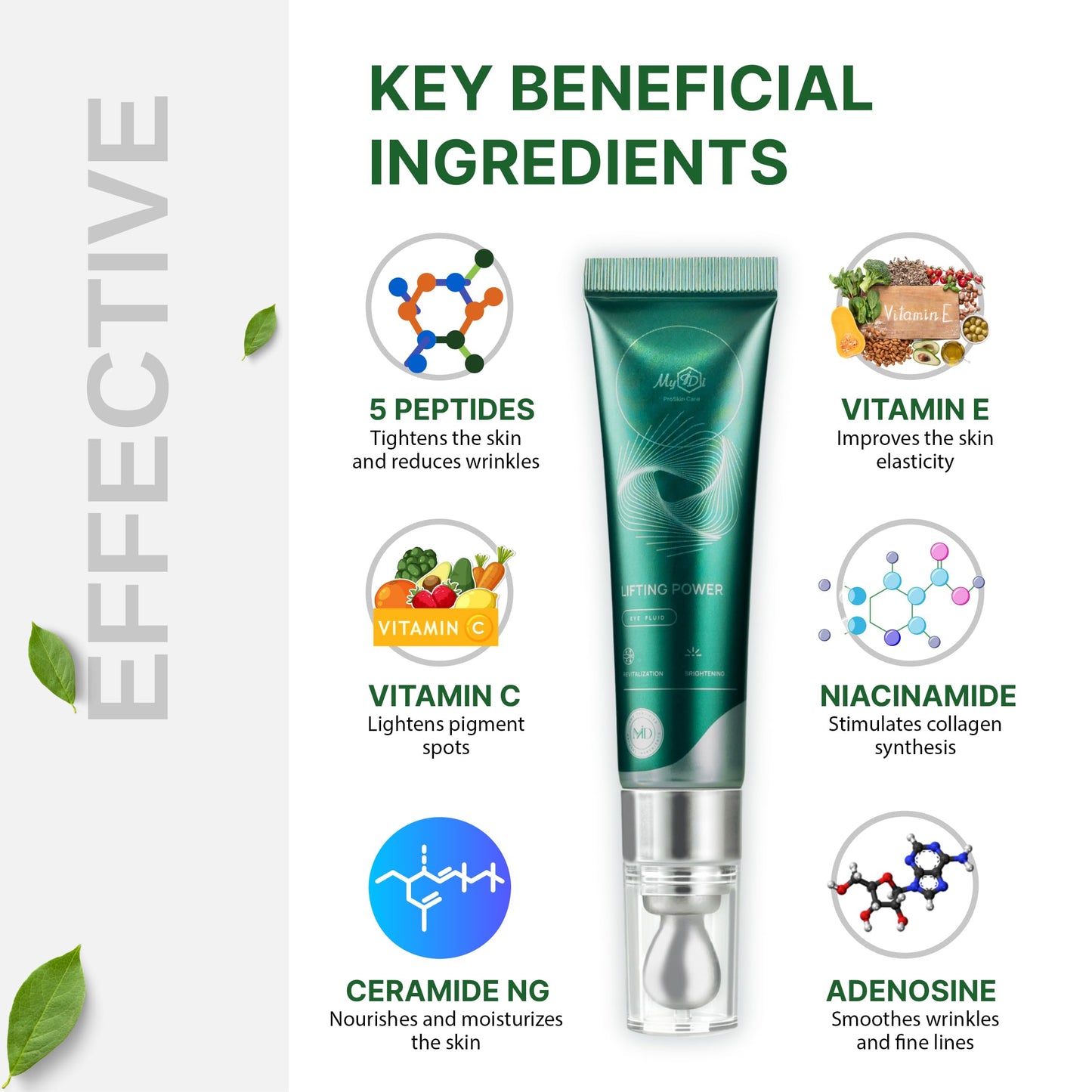 MyIDi Lifting Power Eye Fluid – Eyelid Lifting Treatment for Hooded Eyes & Fine Lines – Multi-Peptide Eye Serum with Ceramide NG, Hyaluronic Acid & Palmitoyl Tripeptide-1 – 0.5 fl oz / 15 ml