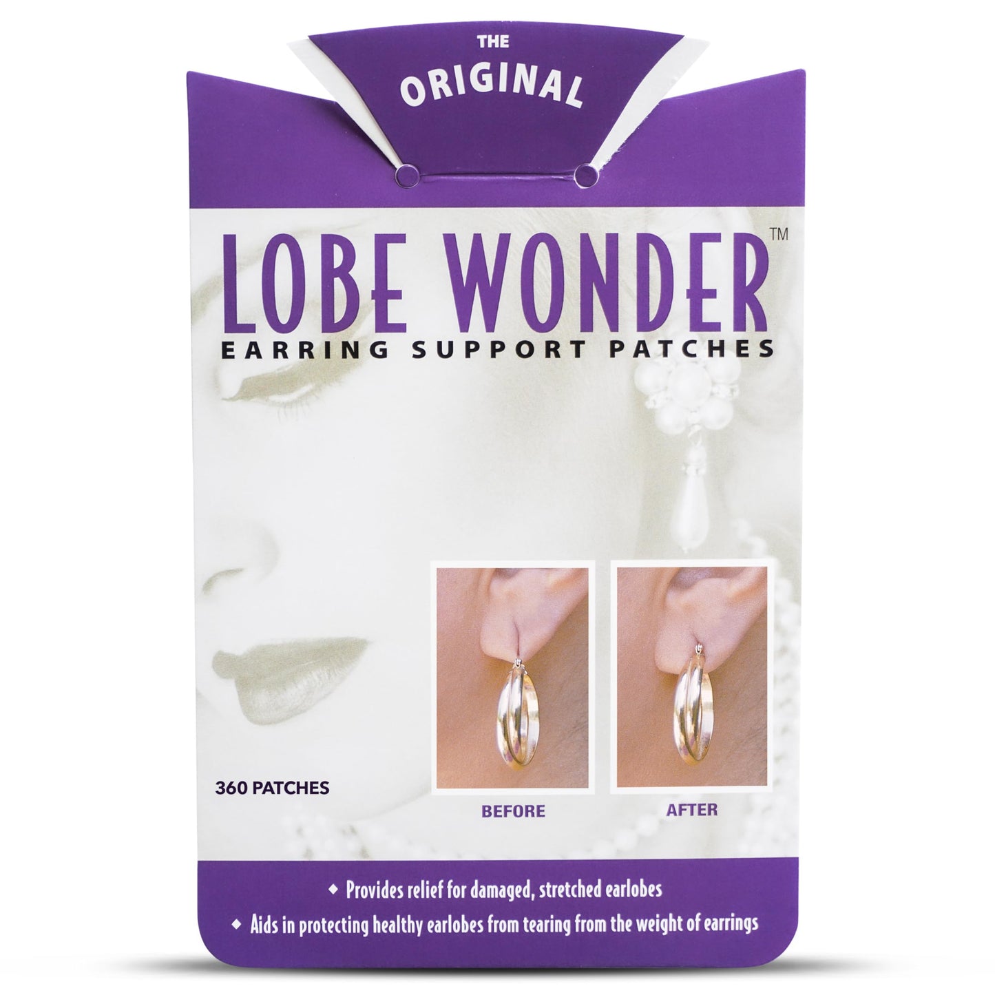 Lobe Wonder - The ORIGINAL Ear Lobe Support Patch for Pierced Ears - Eliminates the Look of Torn or Stretched Piercings - Protects Healthy Ear Lobes from Tearing - 360 Patches - Clear & Latex-Free