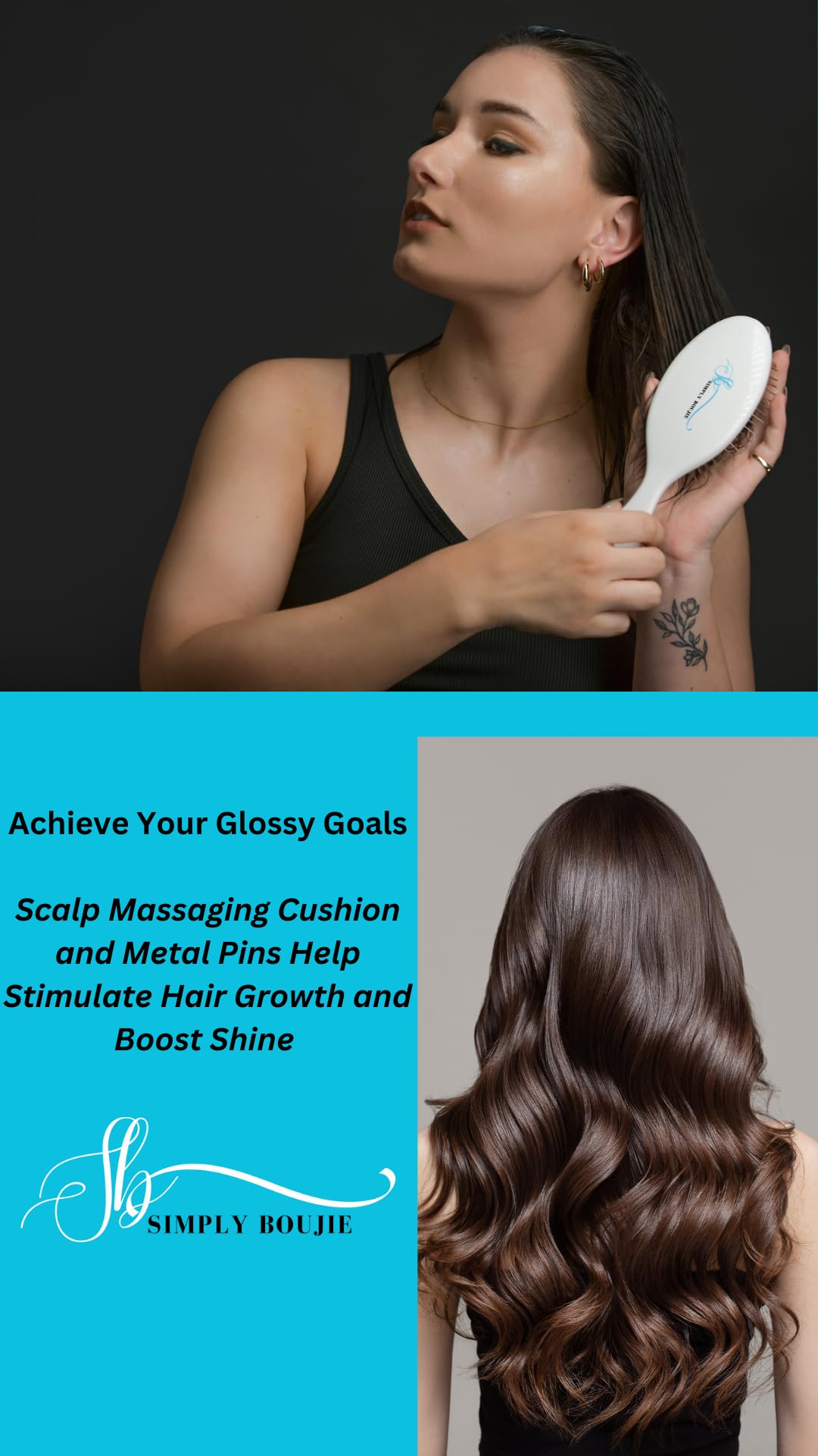 Luxury Detangling Brush - Premium Metal Bristles for Wet/Dry Use, Hair Extension and Wig Safe - Gently Massages Scalp for Soft, Shiny Hair for Women, Men, and Kids