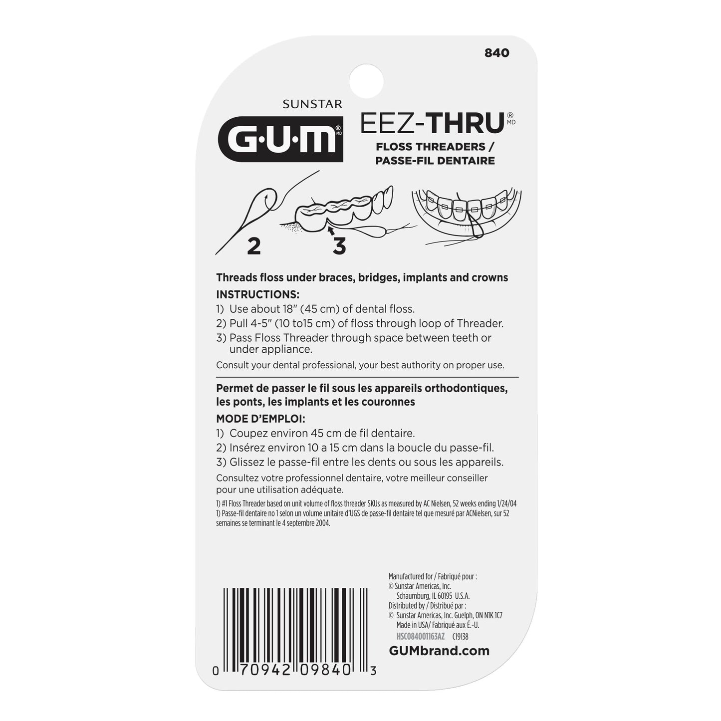 GUM EEZ-Thru Floss Threaders for Braces, Bridges & Implants, Easy Dental Floss Threading, 25 Count