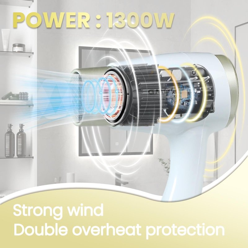Wall Mounted Hair Dryer for Bathroom - 110V Professional Blow Dryer with Fast Drying Salon Motor, Heavy Duty Wall Mount Hairdryer with Stand Rack, Includes Screws+Adhesive