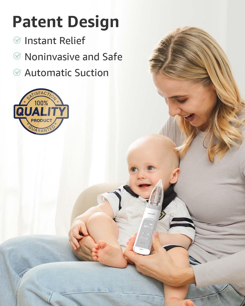 GROWNSY Nasal Aspirator for Baby, Electric Baby Nose Sucker with Larger Suction Chamber and More Powerful Suction, Automatic Nose Cleaner with Music and Light Soothing Function