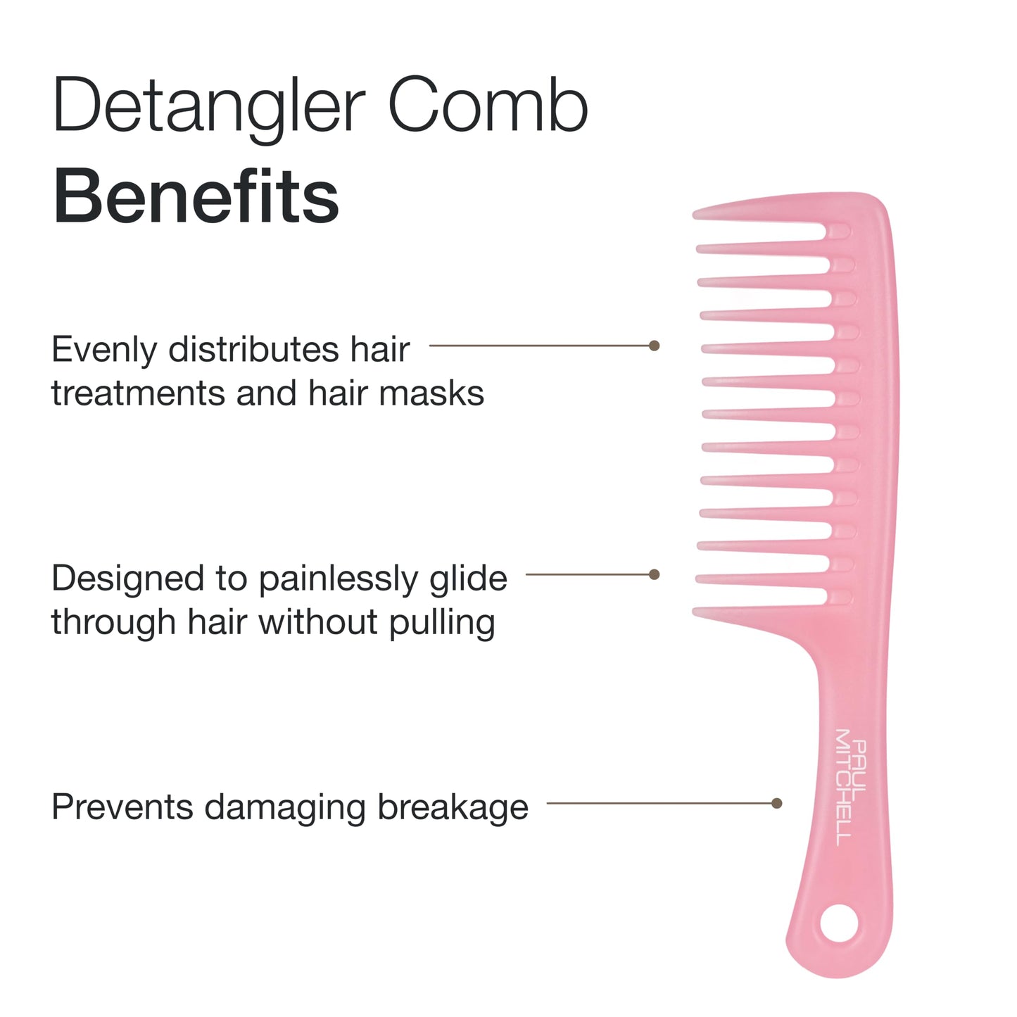 Paul Mitchell Detangler Comb, Wide Tooth Comb Detangles Wet or Dry Hair, Guava Pink