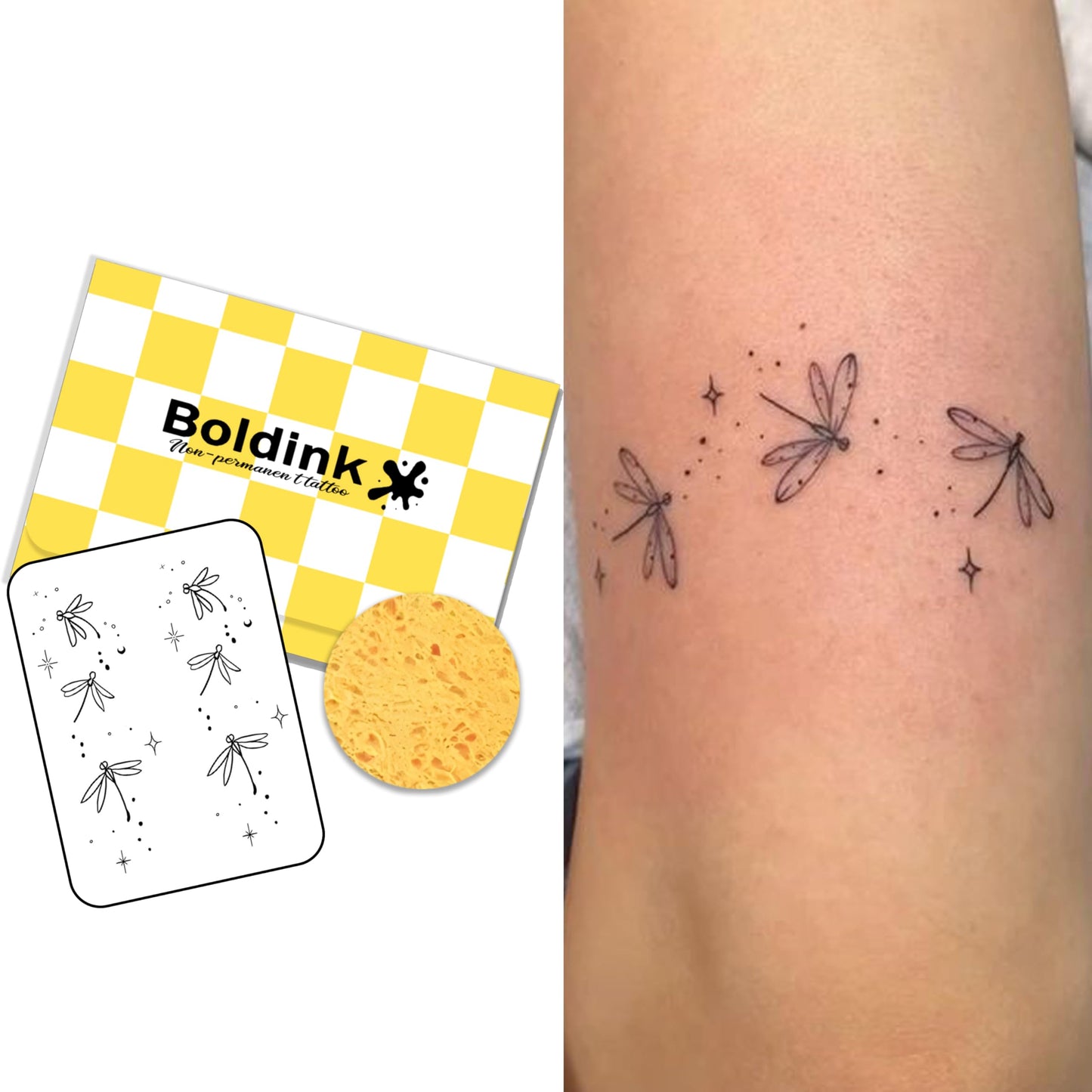 Boldink Semi-permanent Tattoos,Realistic Fake Tattoos,Last 7-15 Days,Waterproof Non-reflective Temporary Tattoo Stickers,Cruelty-free,Uniquely Designed Exquisite Packaging(Dragonfly)