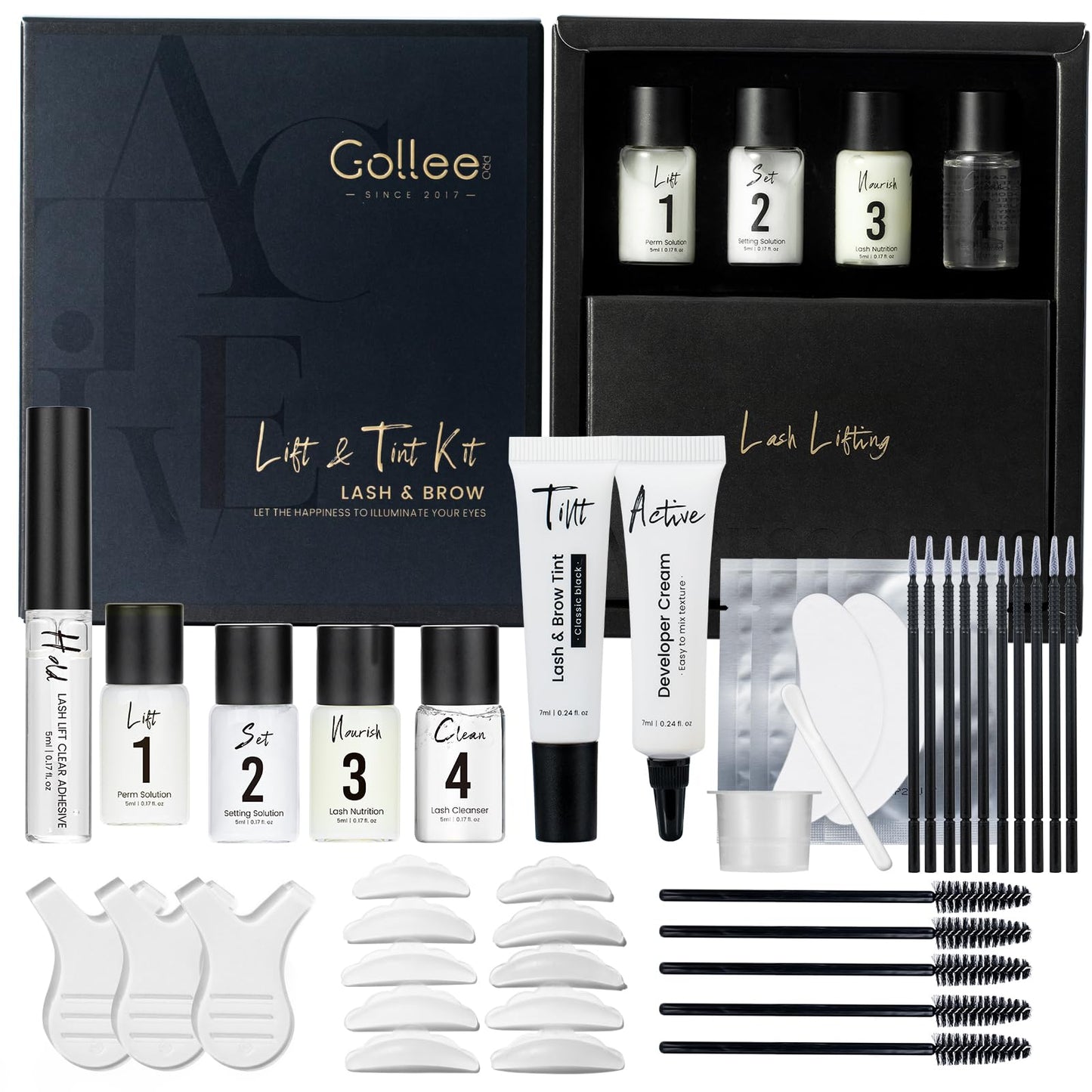 GOLLEE Lash Lift and Black Color Kit Brow Lamination Kit Black Eyelash & Eyebrow Set Eyelash Perm Kit With Detail Instruction and Complete Tools Easy For Beginner Achieve Salon-Quality at Home