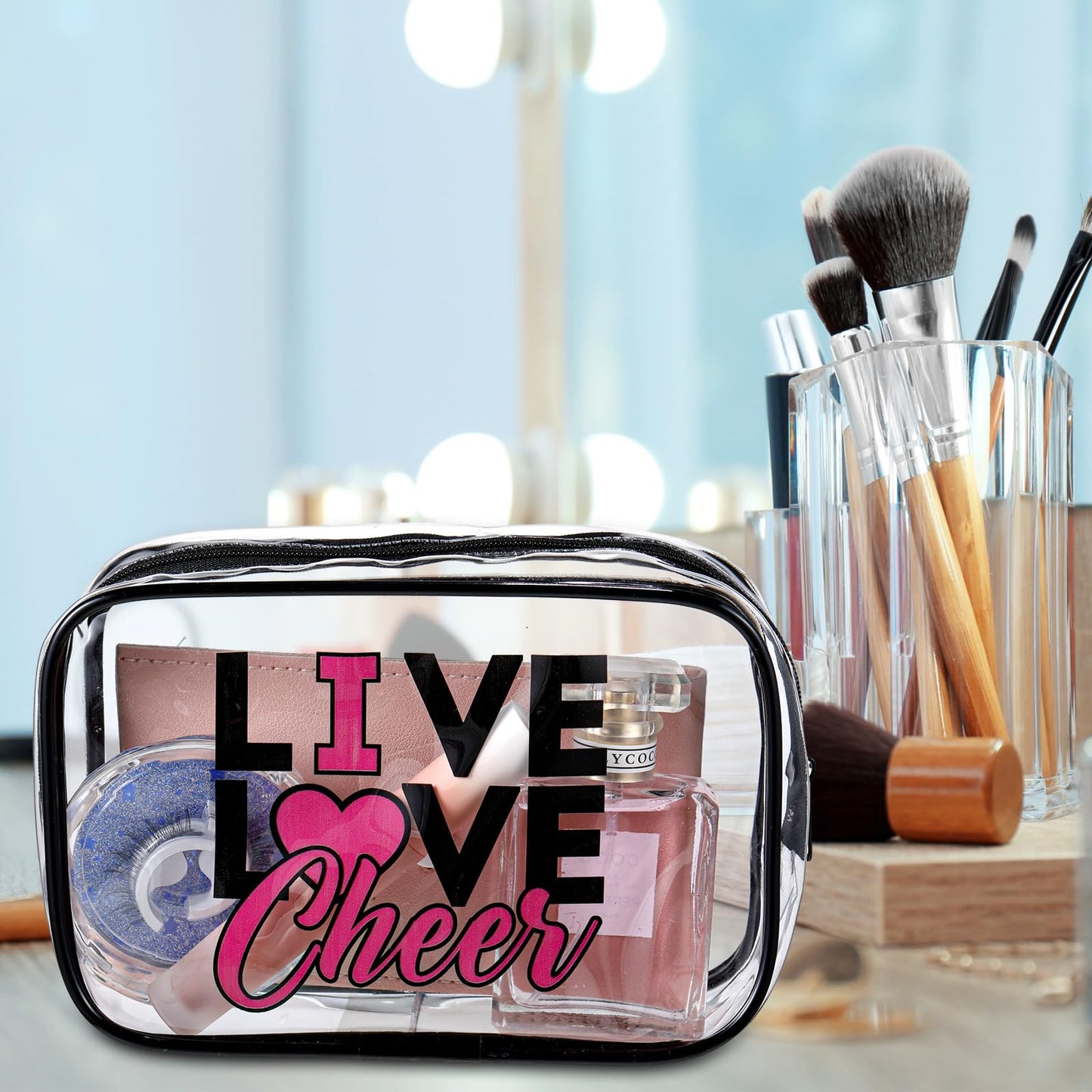 Abbylike 24 Pcs Cheer Team Gifts Cosmetic Bag 7 x 4.7 x 2.4'' Makeup Bag Cosmetic Toiletry Zipper Pouch Clear Zipper Case for Cheerleaders Women(Cheerleaders)